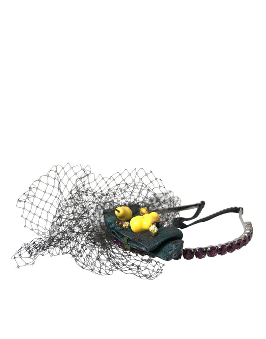 Dolce & Gabbana Black Lemons Sicily Purple Crystal Net Headband Diadem - ClickThatClicks 