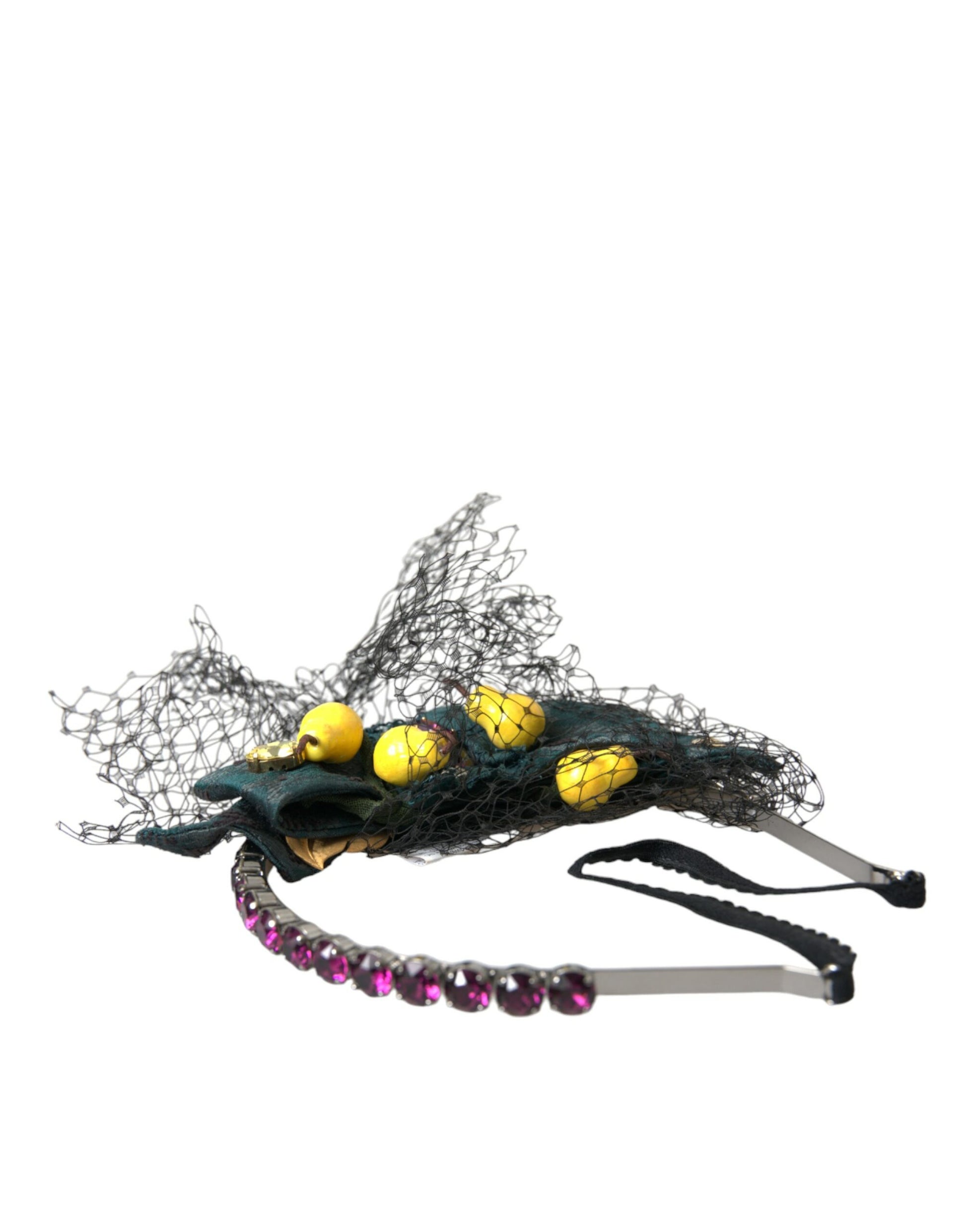 Dolce & Gabbana Black Lemons Sicily Purple Crystal Net Headband Diadem - ClickThatClicks 