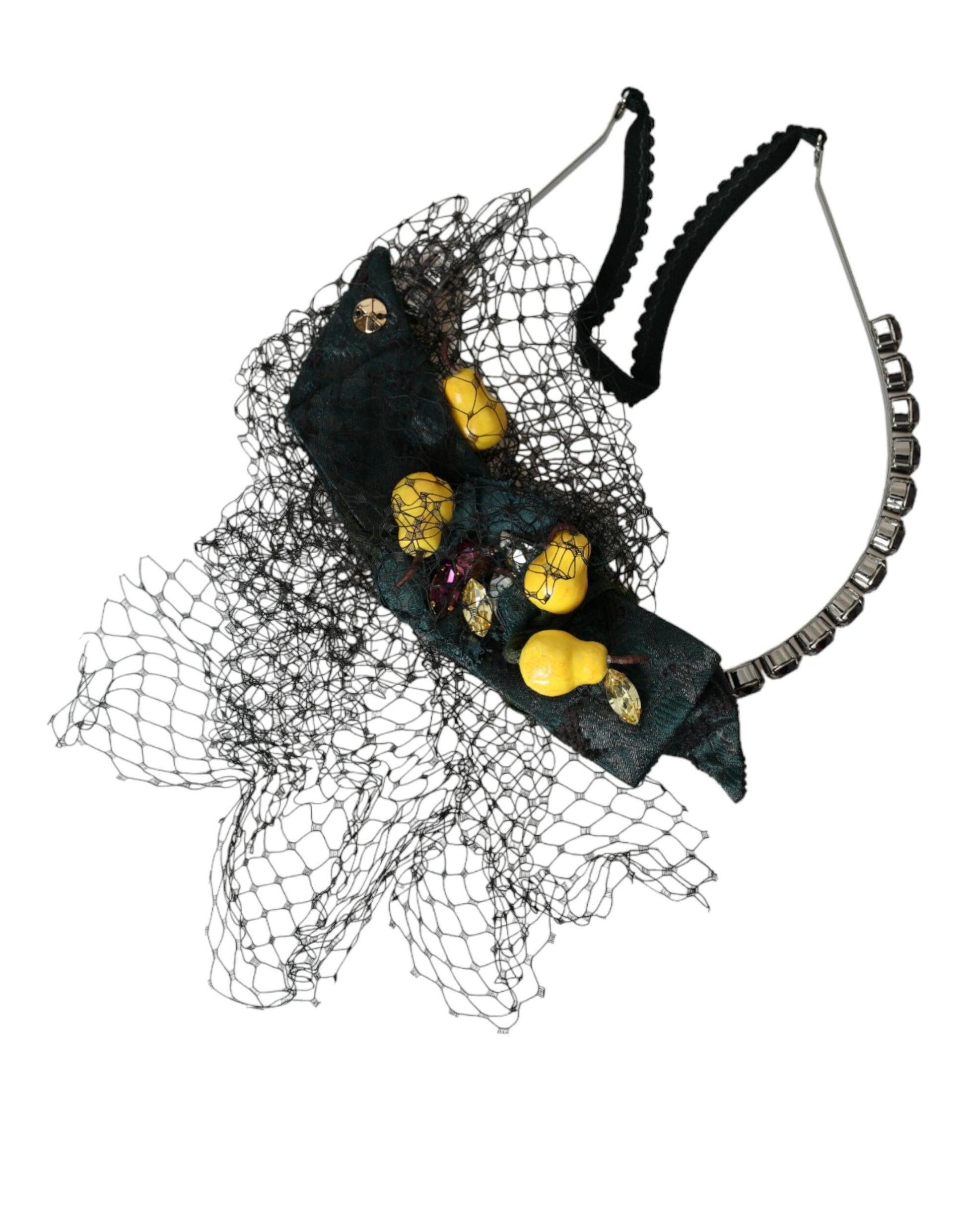 Dolce & Gabbana Black Lemons Sicily Purple Crystal Net Headband Diadem - ClickThatClicks 