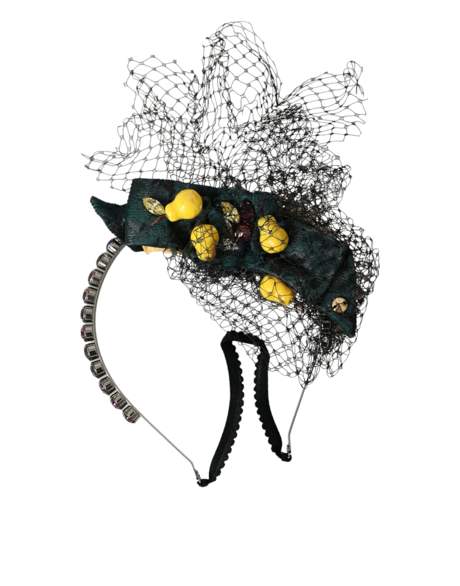 Dolce & Gabbana Black Lemons Sicily Purple Crystal Net Headband Diadem - ClickThatClicks 