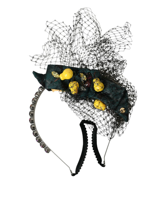 Dolce & Gabbana Black Lemons Sicily Purple Crystal Net Headband Diadem - ClickThatClicks 