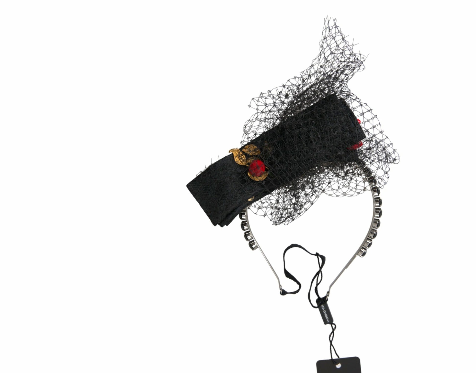 Dolce & Gabbana Black Strawberry Sicily Crystal Mesh Net Headband Diadem - ClickThatClicks 