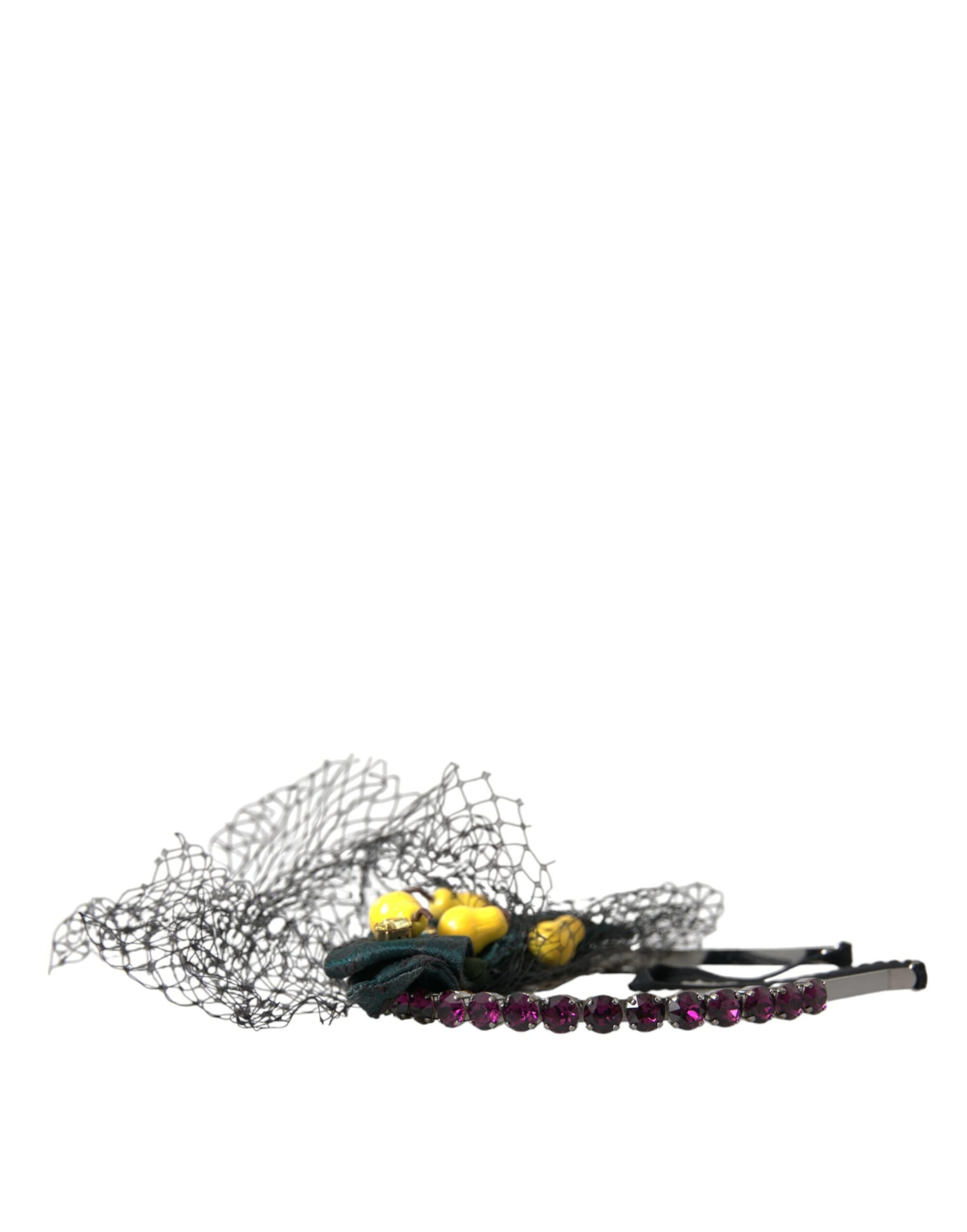 Dolce & Gabbana Black Lemons Sicily Purple Crystal Net Headband Diadem - ClickThatClicks 