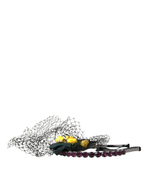 Dolce & Gabbana Black Lemons Sicily Purple Crystal Net Headband Diadem - ClickThatClicks 