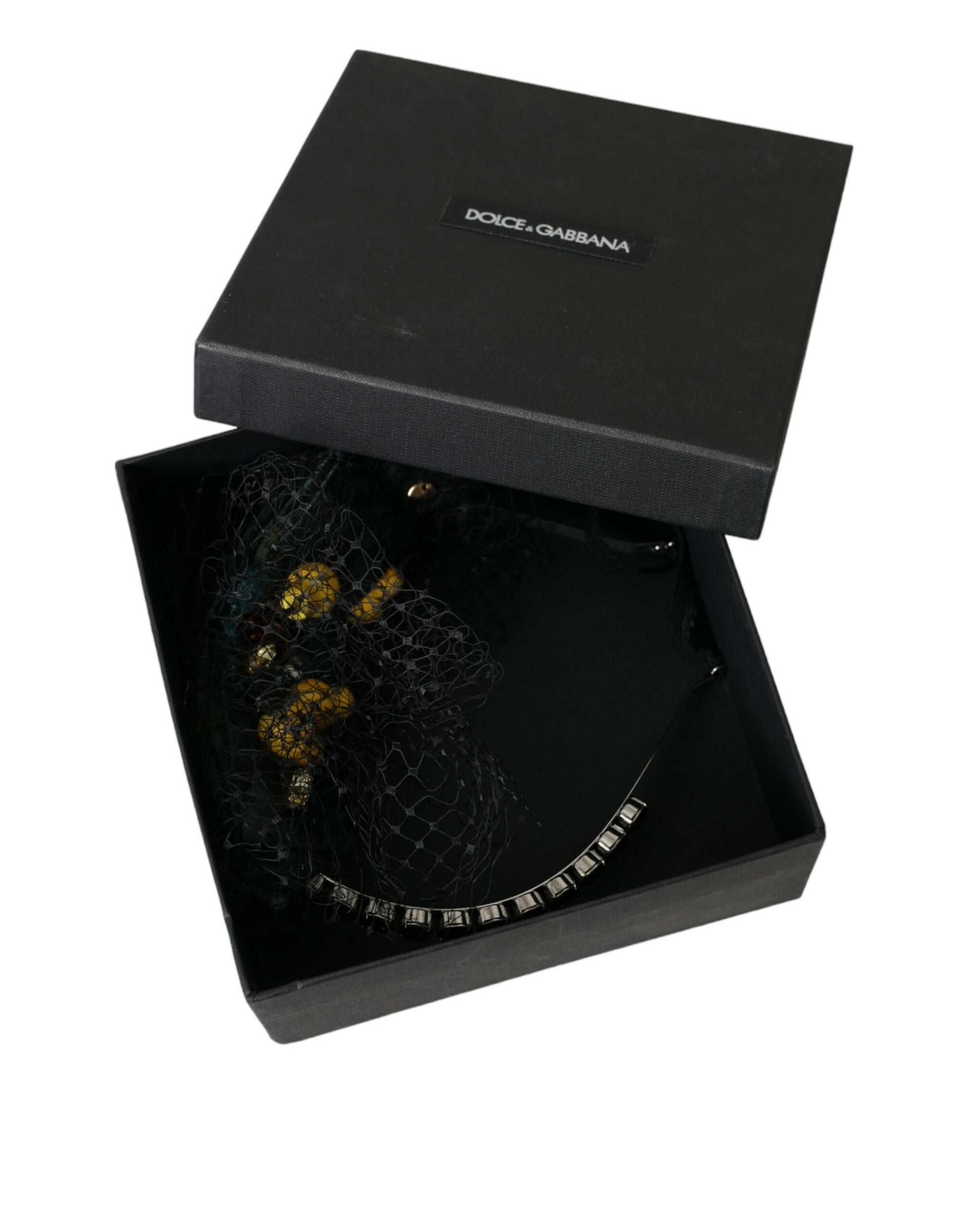 Dolce & Gabbana Black Lemons Sicily Purple Crystal Net Headband Diadem - ClickThatClicks 