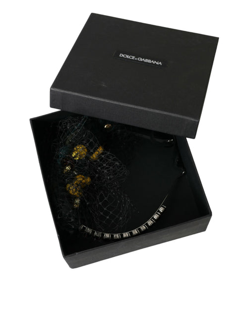 Dolce & Gabbana Black Lemons Sicily Purple Crystal Net Headband Diadem - ClickThatClicks 