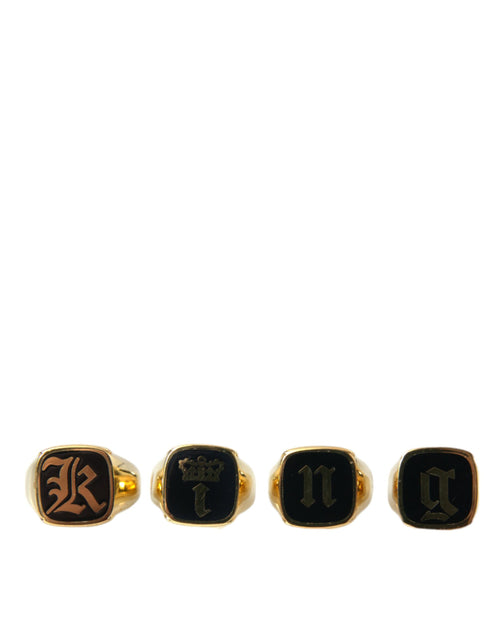 Dolce & Gabbana Gold Brass KING Enamel Set of 4 Ring - ClickThatClicks 