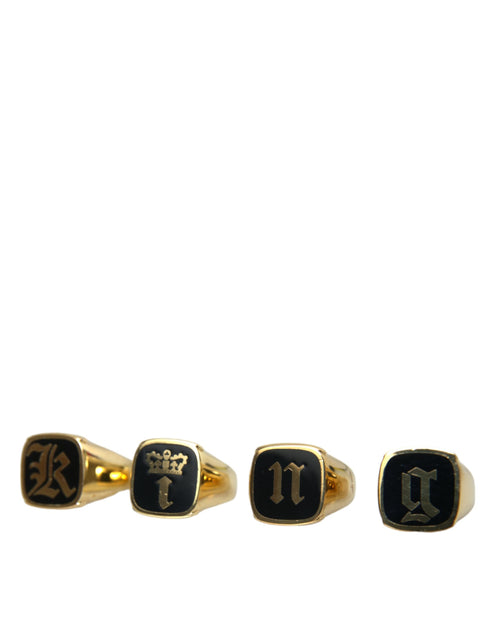 Dolce & Gabbana Gold Brass KING Enamel Set of 4 Ring - ClickThatClicks 