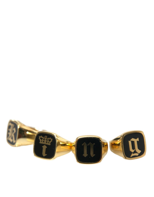 Dolce & Gabbana Gold Brass KING Enamel Set of 4 Ring - ClickThatClicks 