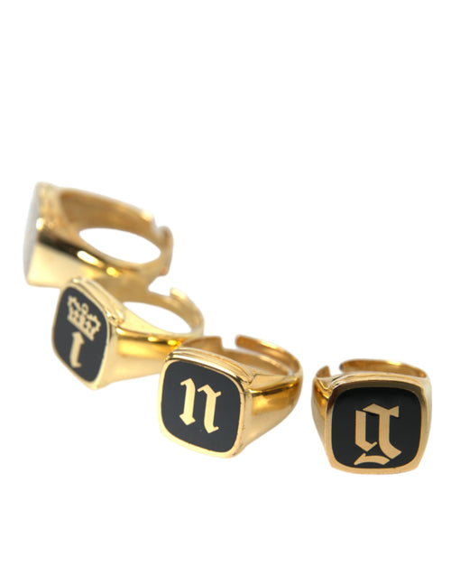 Dolce & Gabbana Gold Brass KING Enamel Set of 4 Ring - ClickThatClicks 