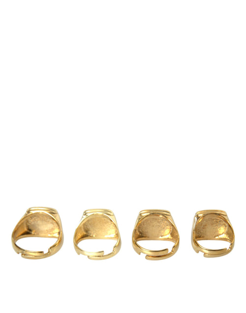 Dolce & Gabbana Gold Brass KING Enamel Set of 4 Ring - ClickThatClicks 