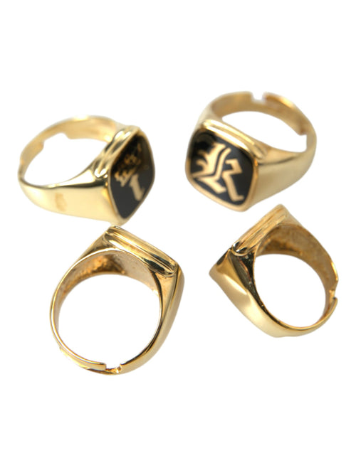 Dolce & Gabbana Gold Brass KING Enamel Set of 4 Ring - ClickThatClicks 