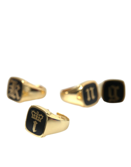 Dolce & Gabbana Gold Brass KING Enamel Set of 4 Ring - ClickThatClicks 