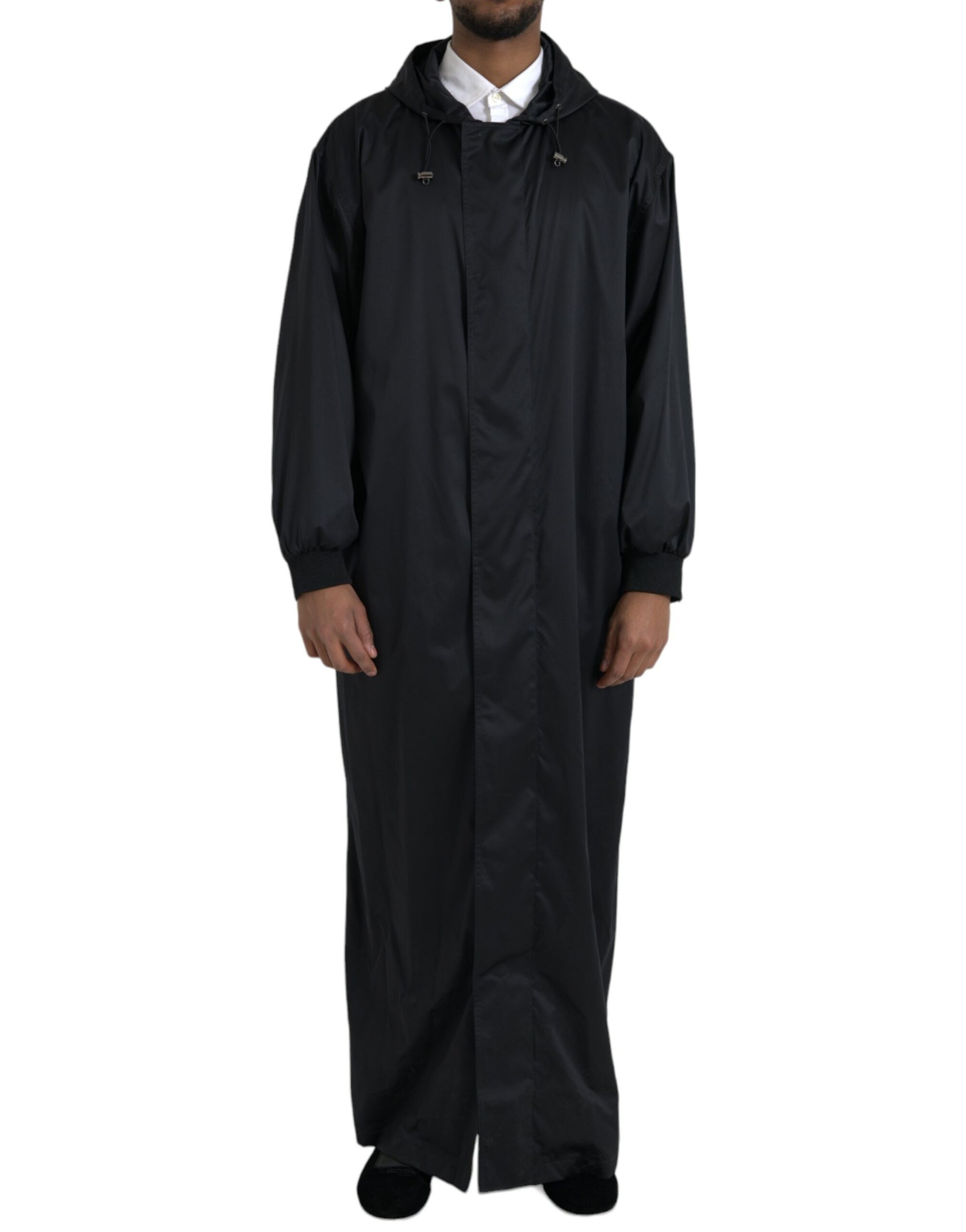 Dolce & Gabbana Black Polyester Hooded Long Windbreaker Jacket - ClickThatClicks 