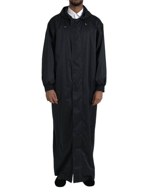 Dolce & Gabbana Black Polyester Hooded Long Windbreaker Jacket - ClickThatClicks 