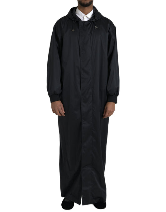 Dolce & Gabbana Black Polyester Hooded Long Windbreaker Jacket - ClickThatClicks 