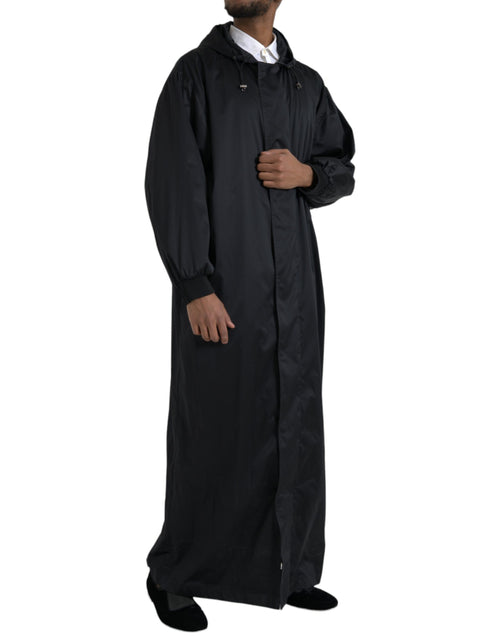Dolce & Gabbana Black Polyester Hooded Long Windbreaker Jacket - ClickThatClicks 