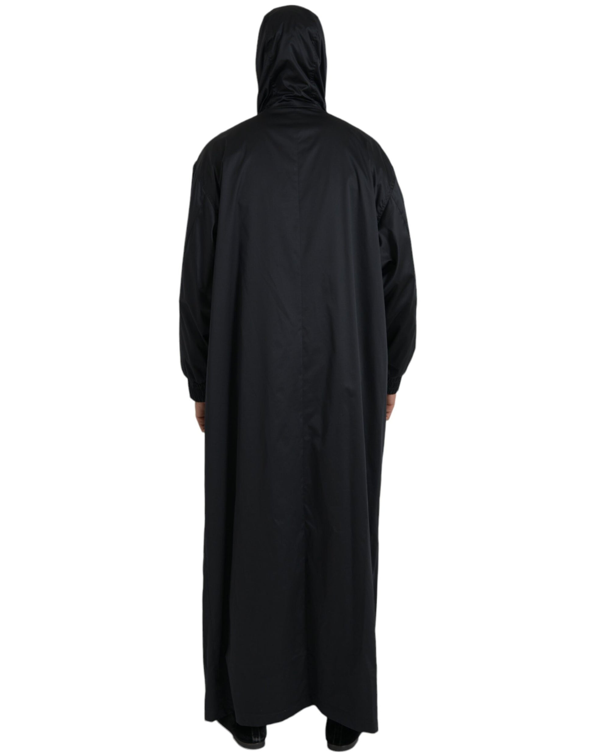 Dolce & Gabbana Black Polyester Hooded Long Windbreaker Jacket - ClickThatClicks 