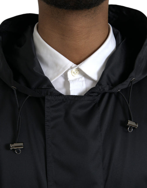 Dolce & Gabbana Black Polyester Hooded Long Windbreaker Jacket - ClickThatClicks 