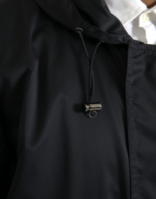 Dolce & Gabbana Black Polyester Hooded Long Windbreaker Jacket - ClickThatClicks 