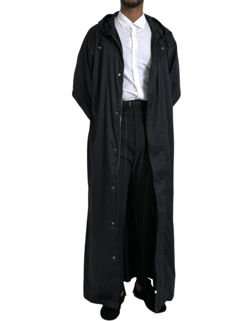 Dolce & Gabbana Black Polyester Hooded Long Windbreaker Jacket - ClickThatClicks 
