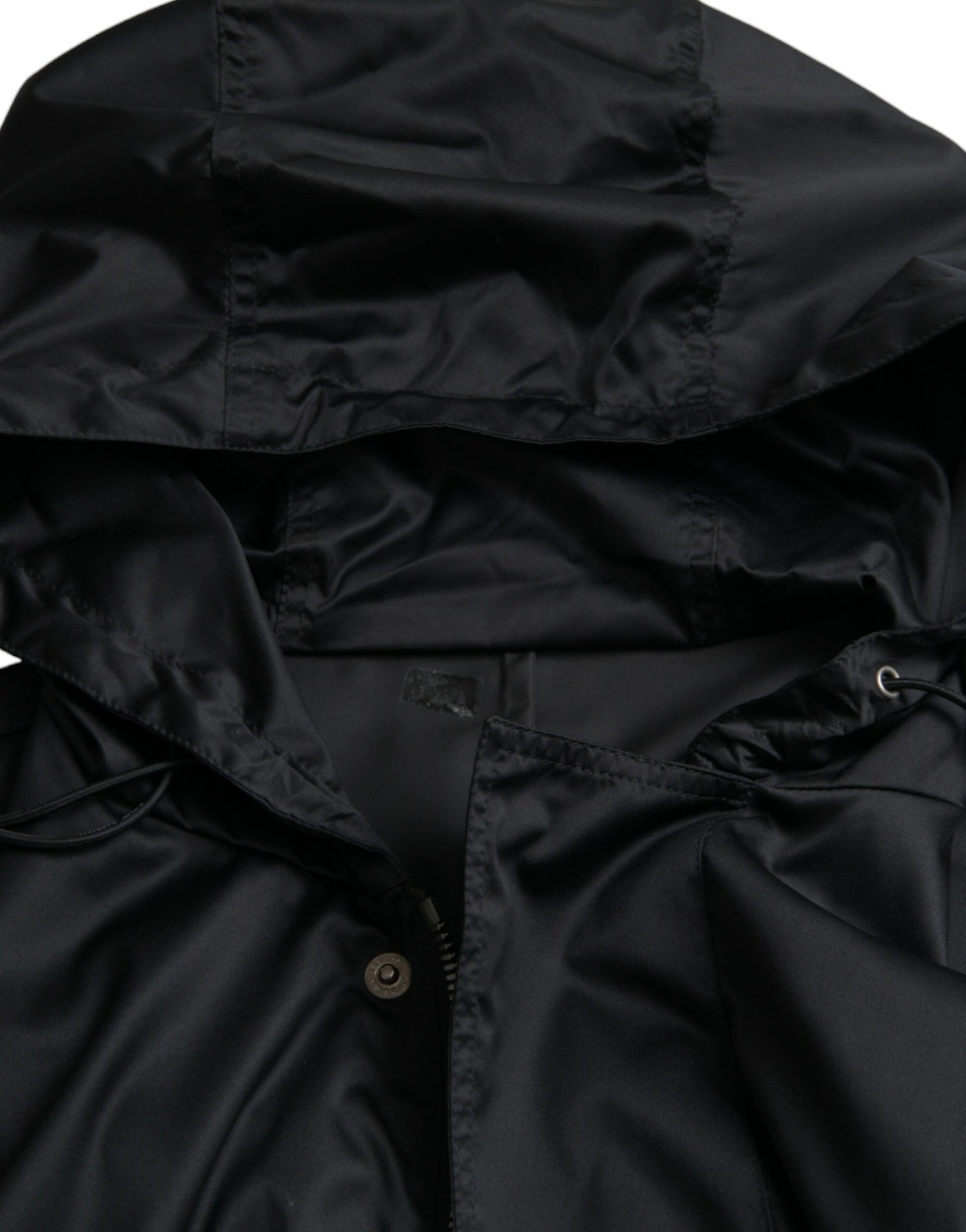 Dolce & Gabbana Black Polyester Hooded Long Windbreaker Jacket - ClickThatClicks 