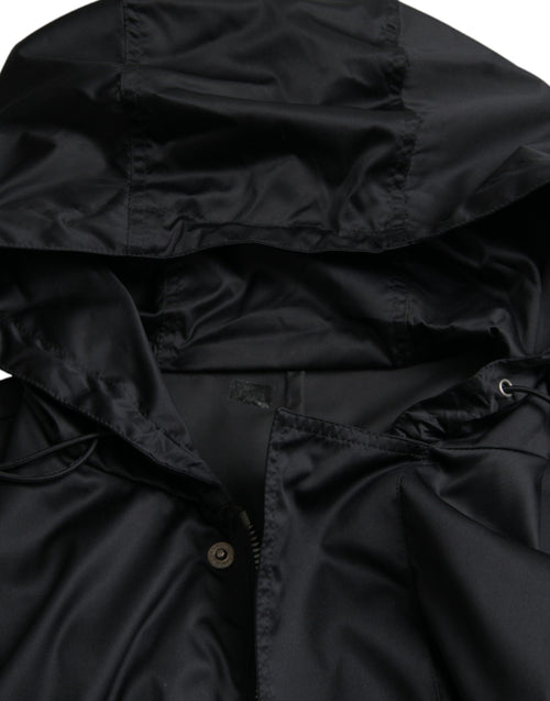 Dolce & Gabbana Black Polyester Hooded Long Windbreaker Jacket - ClickThatClicks 