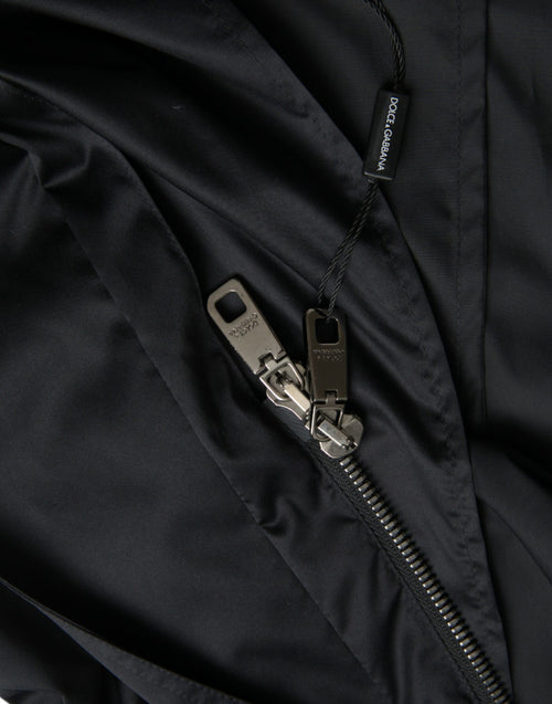 Dolce & Gabbana Black Polyester Hooded Long Windbreaker Jacket - ClickThatClicks 