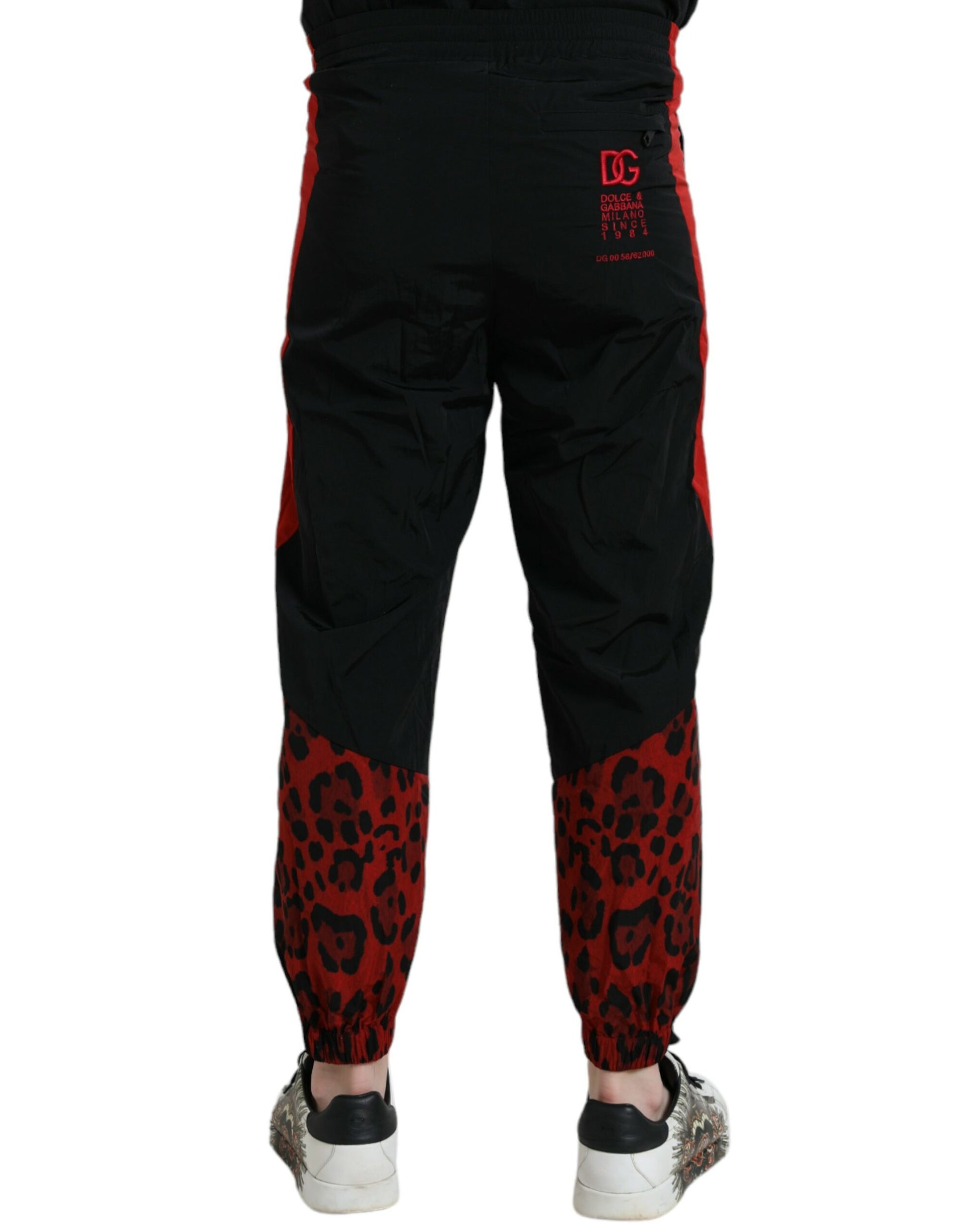 Dolce & Gabbana Black Red Leopard Print Nylon Jogger Pants - ClickThatClicks 