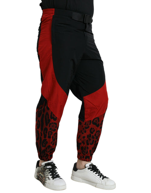 Dolce & Gabbana Black Red Leopard Print Nylon Jogger Pants - ClickThatClicks 