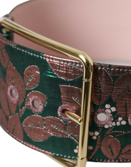 Dolce & Gabbana Multicolor Floral Jacquard Lurex Gold Buckle Belt - ClickThatClicks 