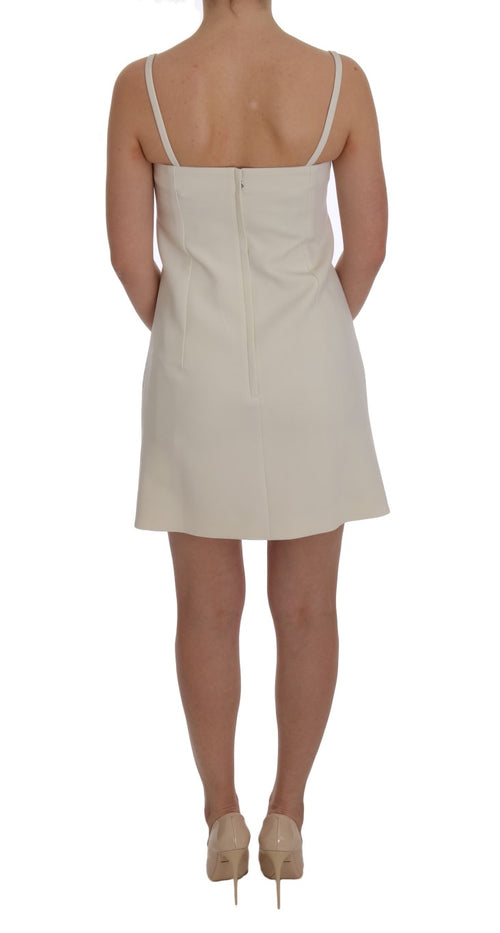 Dolce & Gabbana White Wool Stretch Brooch Shift Dress - ClickThatClicks 