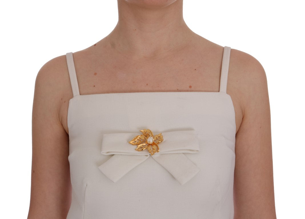 Dolce & Gabbana White Wool Stretch Brooch Shift Dress - ClickThatClicks 