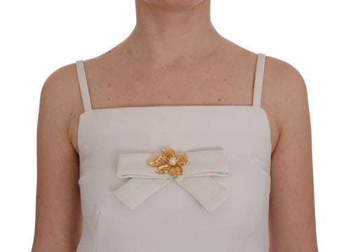 Dolce & Gabbana White Wool Stretch Brooch Shift Dress - ClickThatClicks 