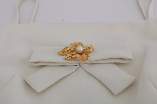 Dolce & Gabbana White Wool Stretch Brooch Shift Dress - ClickThatClicks 