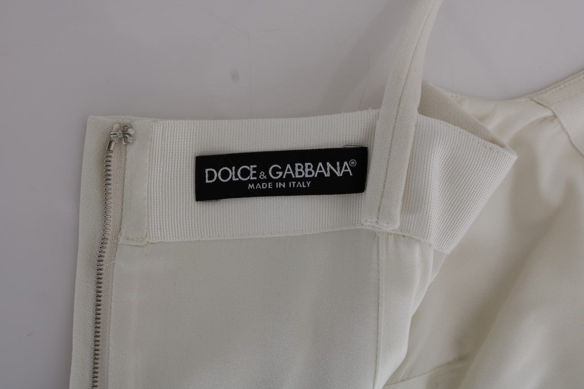 Dolce & Gabbana White Wool Stretch Brooch Shift Dress - ClickThatClicks 