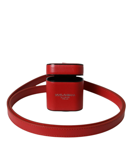 Dolce & Gabbana Red Calfskin Leather Logo Print Strap Men Airpods Case - ClickThatClicks 