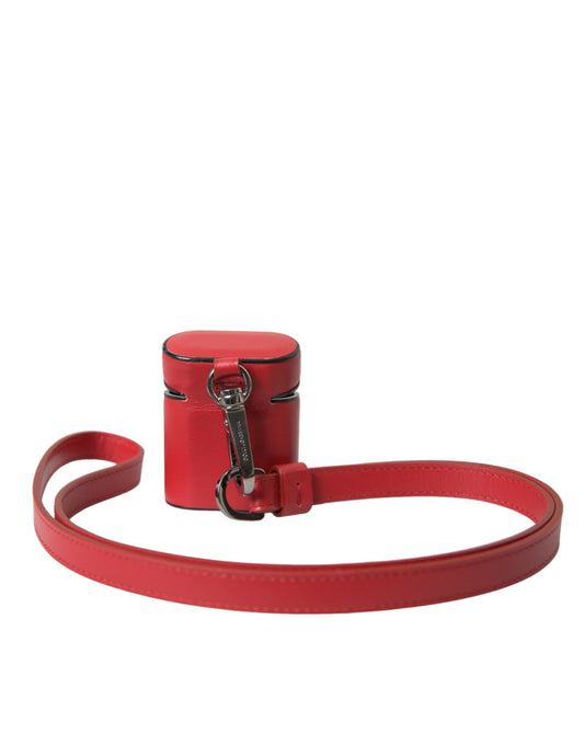 Dolce & Gabbana Red Calfskin Leather Logo Print Strap Men Airpods Case - ClickThatClicks 