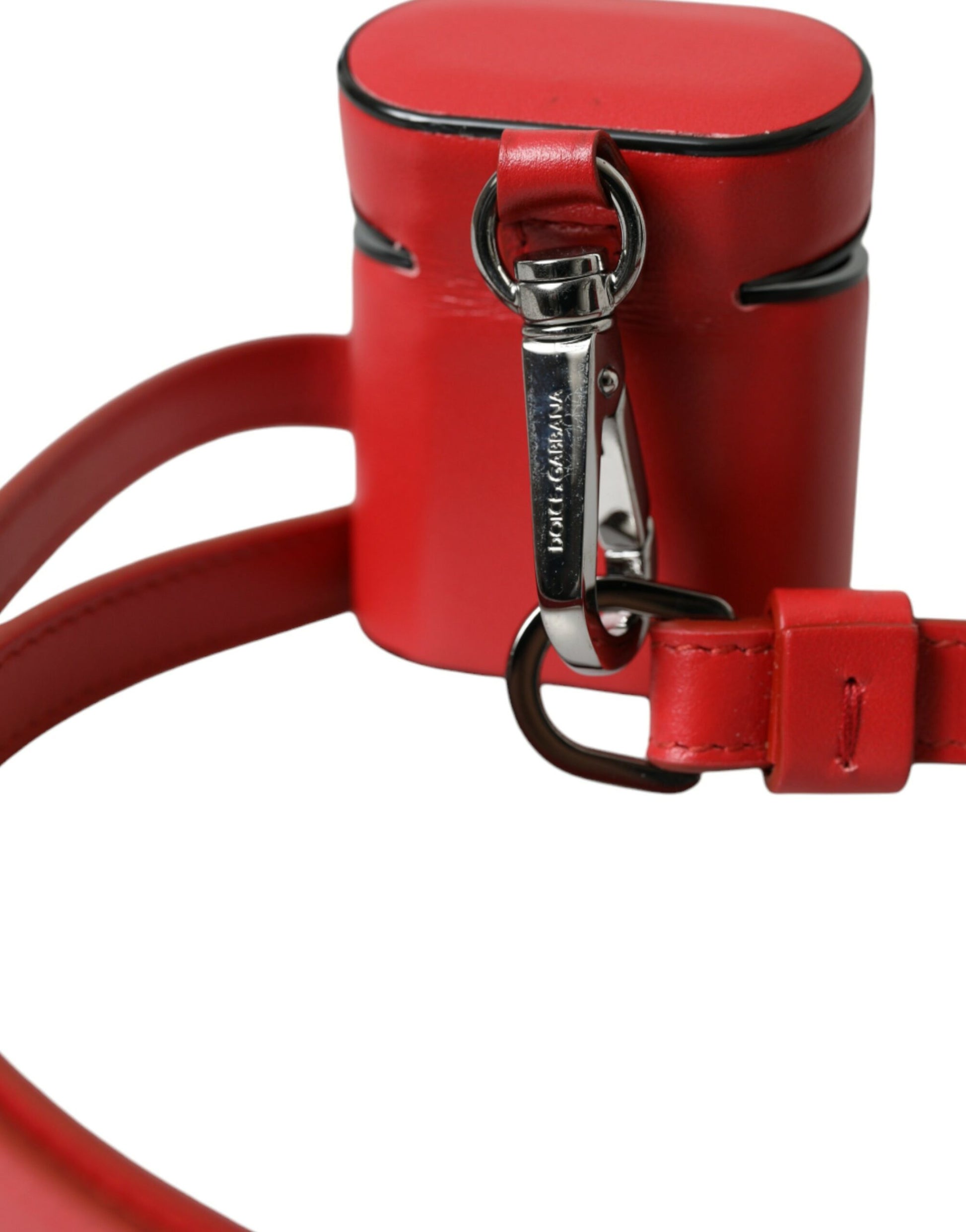 Dolce & Gabbana Red Calfskin Leather Logo Print Strap Men Airpods Case - ClickThatClicks 