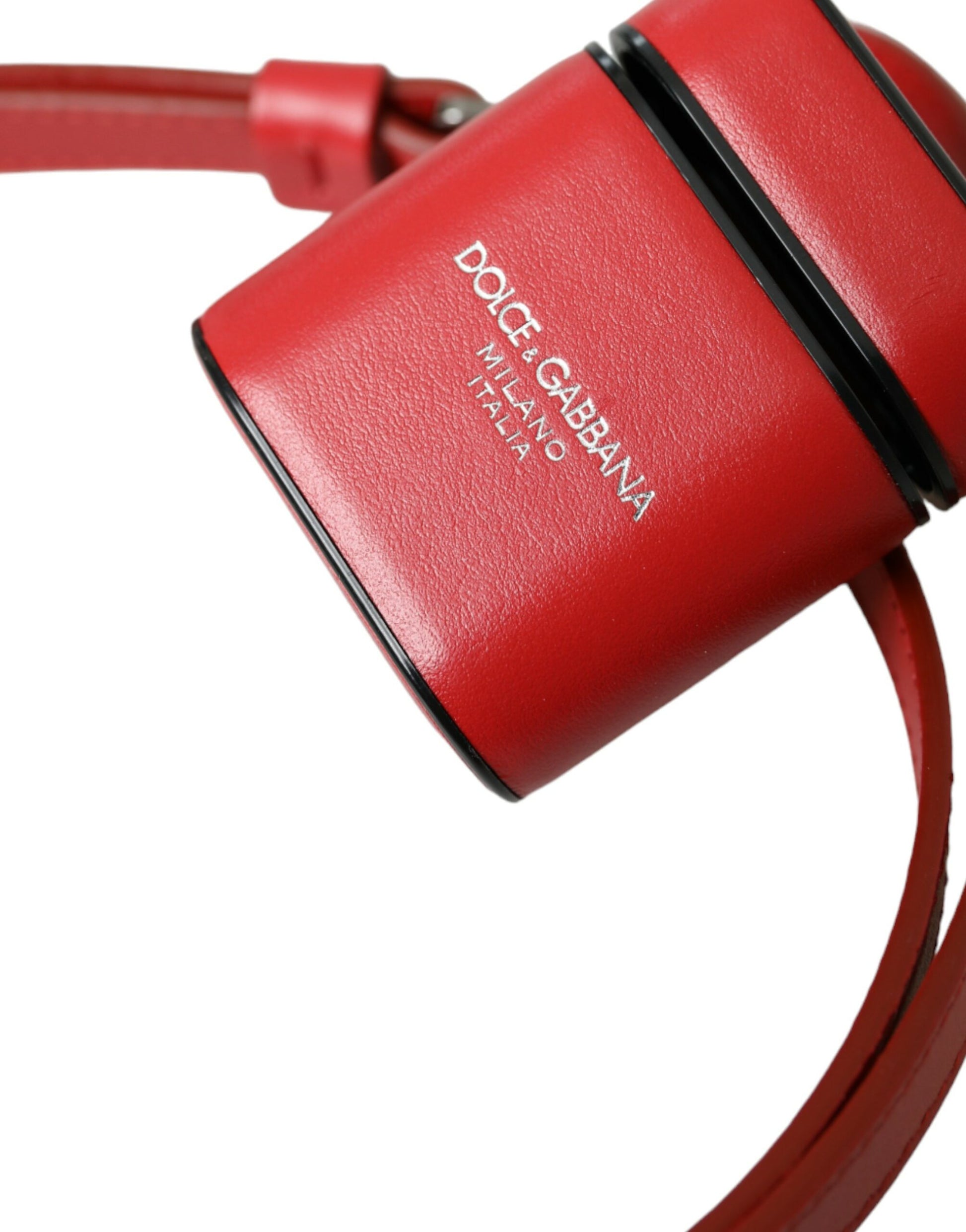 Dolce & Gabbana Red Calfskin Leather Logo Print Strap Men Airpods Case - ClickThatClicks 