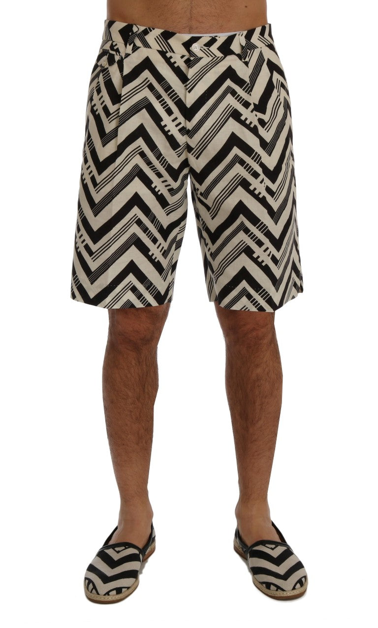 Dolce & Gabbana White Black Striped Cotton Linen Shorts - ClickThatClicks 