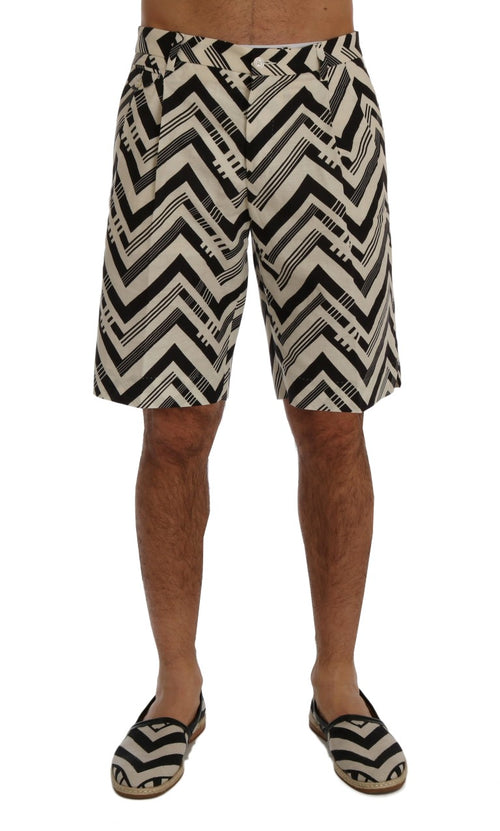 Dolce & Gabbana White Black Striped Cotton Linen Shorts - ClickThatClicks 