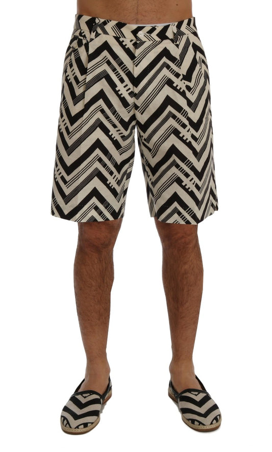 Dolce & Gabbana White Black Striped Cotton Linen Shorts - ClickThatClicks 
