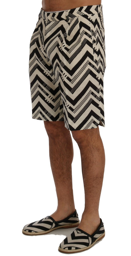 Dolce & Gabbana White Black Striped Cotton Linen Shorts - ClickThatClicks 