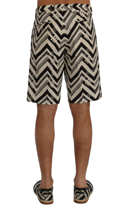 Dolce & Gabbana White Black Striped Cotton Linen Shorts - ClickThatClicks 