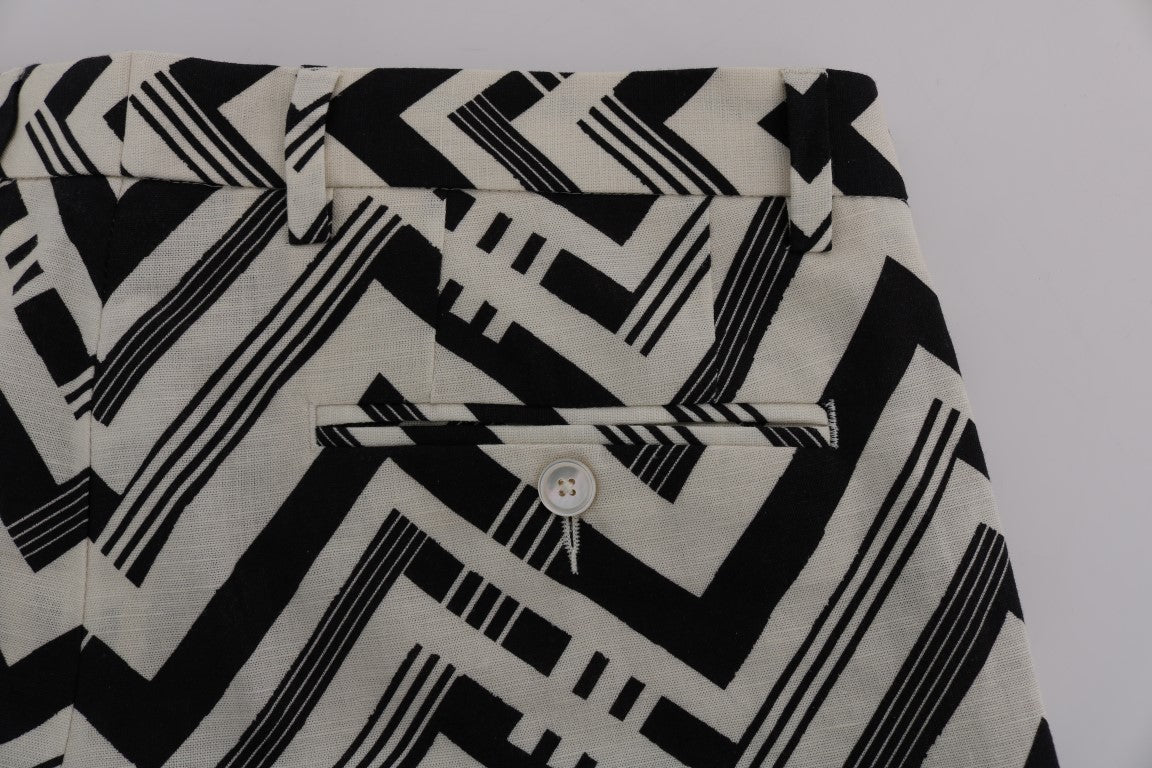 Dolce & Gabbana White Black Striped Cotton Linen Shorts - ClickThatClicks 