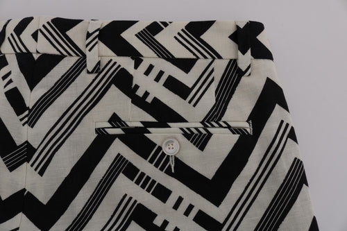 Dolce & Gabbana White Black Striped Cotton Linen Shorts - ClickThatClicks 