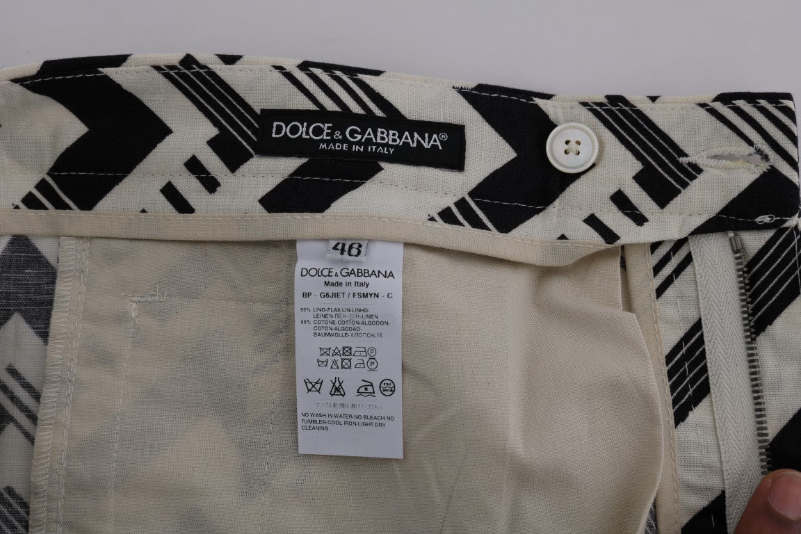 Dolce & Gabbana White Black Striped Cotton Linen Shorts - ClickThatClicks 