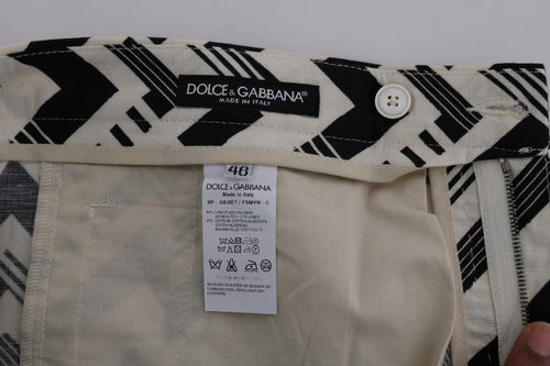 Dolce & Gabbana White Black Striped Cotton Linen Shorts - ClickThatClicks 