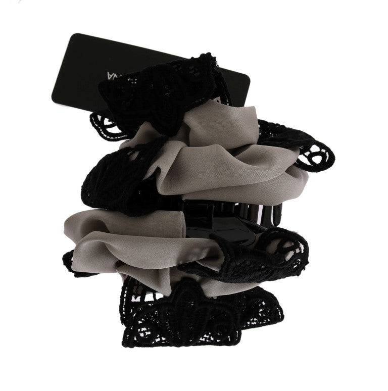 Dolce & Gabbana Gray Silk Black Lace Hair Claw - ClickThatClicks 